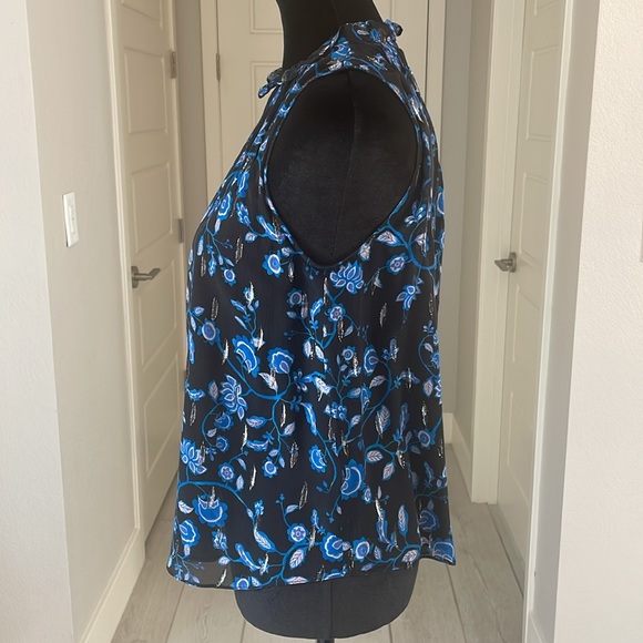 Rebecca Taylor Sleeveless Metallic Print Silk Top in Blue & Black Size 0 - Picture 4 of 11